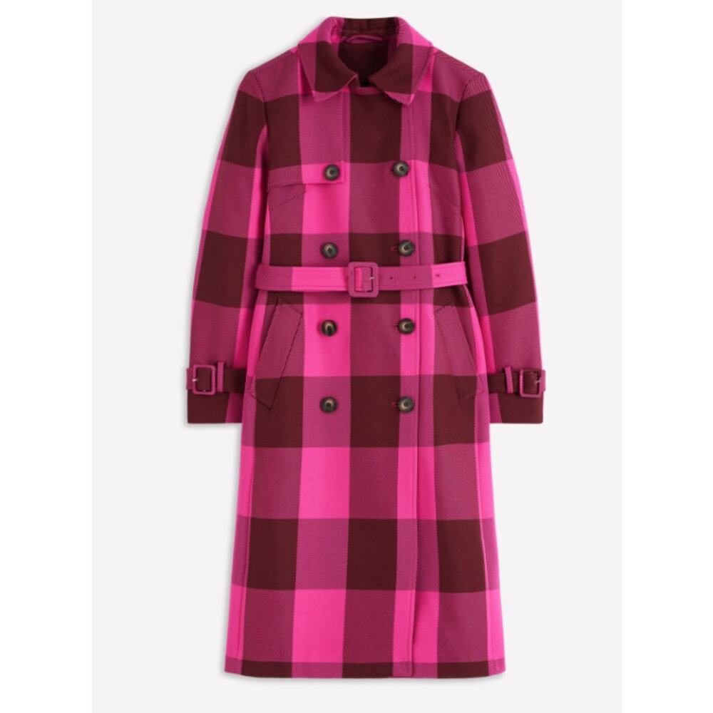 Boden 4P Cheltenham Trench Coat Pink Peony, Chestnut Gingham - Picture 2 of 11
